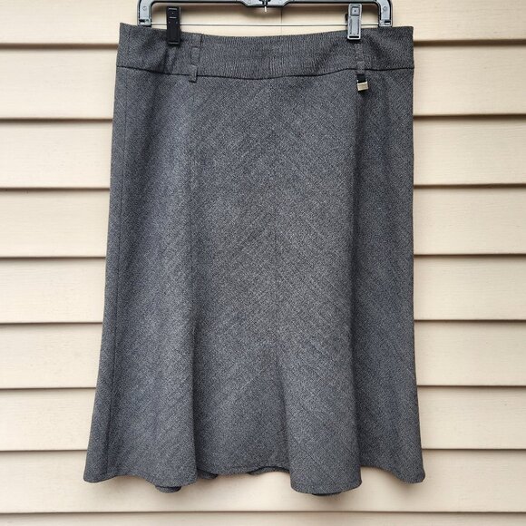 Dalia Collection Gray Skirt Flounce Hem Knee-Length Modest Classic Workwear - Picture 2 of 10
